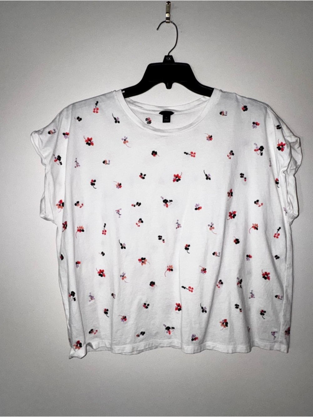Ann Taylor White Tee with Floral Embroidery Print
